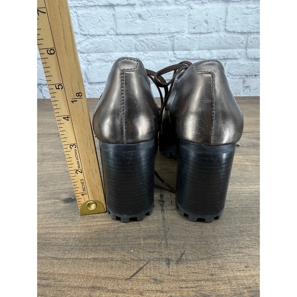 Schutz Metallic Platform Heels Womens 37 Bronze Lace Up Lug Sole Chunky Y2K
